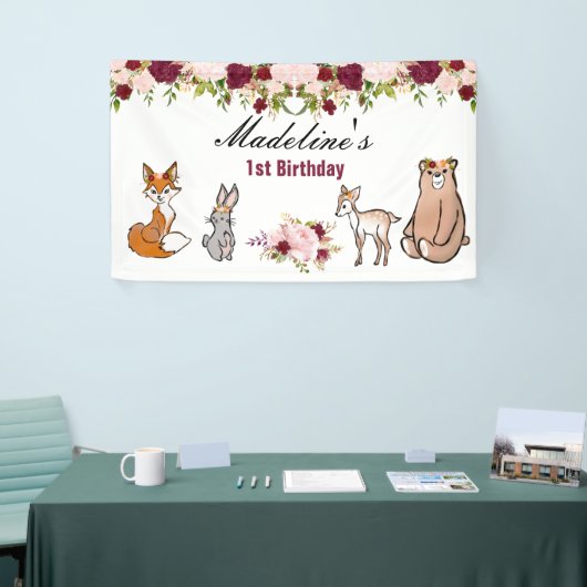 Waldtiere Burgund & Pink Floral Banner (Messeveranstaltung)