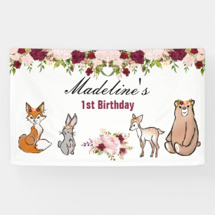 Waldtiere Burgund & Pink Floral Banner