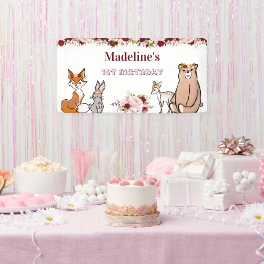 Waldtiere Burgundy & Pink Banner (Party)