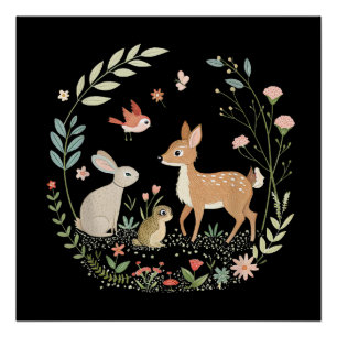 Waldtiere Cottagecore Gartenkunst Wald Poster