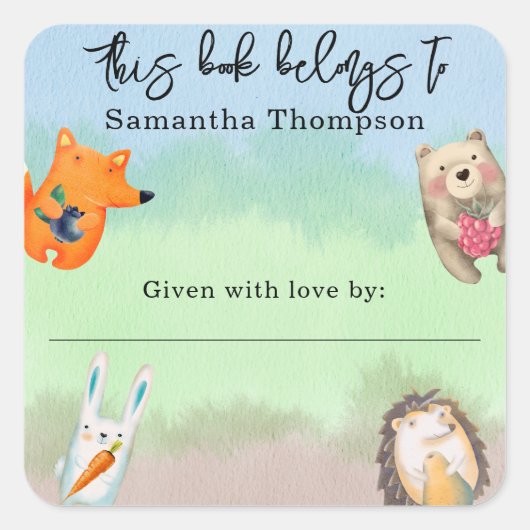 Waldtiere - dieses Buch gehört Quadratischer Aufkleber (Vorderseite)