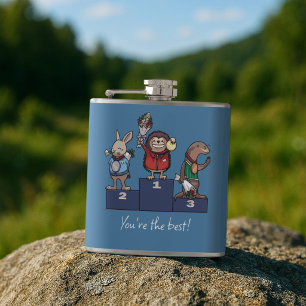 Waldtiere Du bist der Beste! Geschenk-Podium-Kunst Flachmann