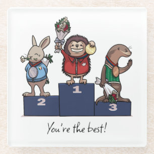 Waldtiere Du bist der Beste! Geschenk-Podium-Kunst Glasuntersetzer