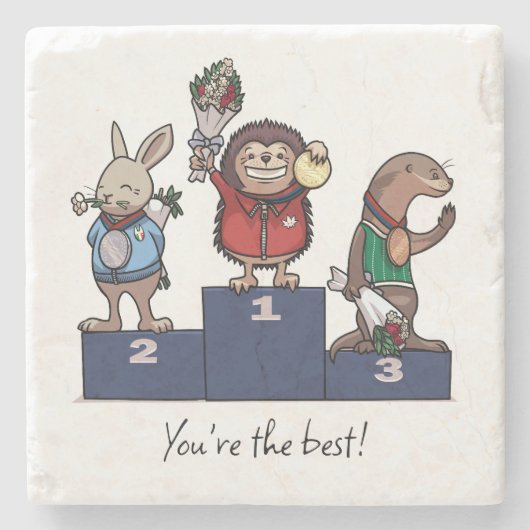 Waldtiere Du bist der Beste! Geschenk-Podium-Kunst Steinuntersetzer (Vorderseite)