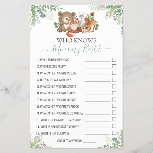 Waldtiere Dusche Wie gut kennen Sie das Spiel? Flyer (Vorne)