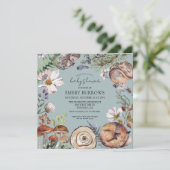 Waldtiere Dusty Blue Baby Dusche Einladung (Stehend Vorderseite)