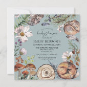 Waldtiere Dusty Blue Baby Dusche Einladung (Vorderseite)