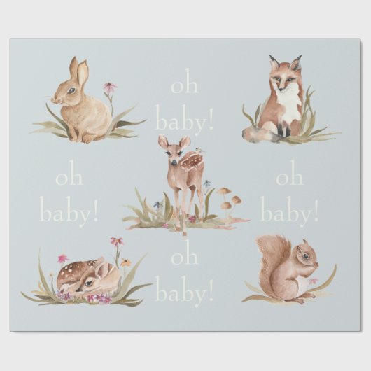 Waldtiere Dusty Blue Oh Baby Wrapping Paper Geschenkpapier (Flach)