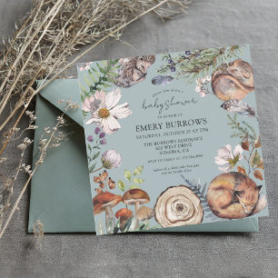 Waldtiere Dusty BlueBaby Dusche Einladung