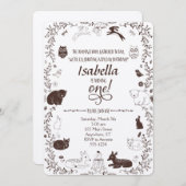 Waldtiere Einladung zum 1. Geburtstag (Vorne/Hinten)