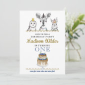Waldtiere Einladung zum 1. Geburtstag (Stehend Vorderseite)