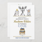 Waldtiere Einladung zum 1. Geburtstag (Vorne/Hinten)