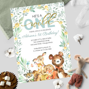 Waldtiere Er ist ein Wilder Erster Geburtstag Einladung