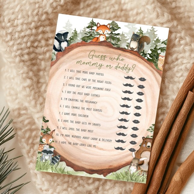Waldtiere - Errate Wer ist Mama oder Papa Spiel (Boy Woodland Animals Baby Shower Guess Who Mommy or Daddy Game)
