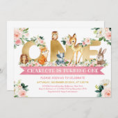 Waldtiere erröten blumengolden EIN Geburtstag Einladung (Vorne/Hinten)