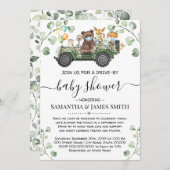 Waldtiere fahren durch Kinderdusche Einladung (Vorne/Hinten)