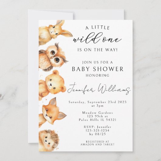 Waldtiere fallen Babydusche Einladung (Vorderseite)