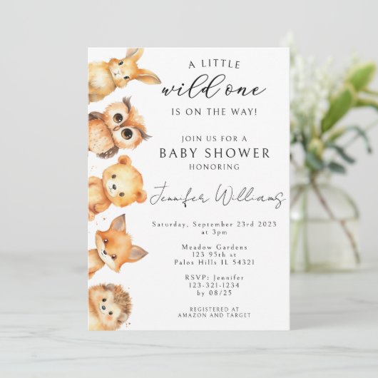 Waldtiere fallen Babydusche Einladung (Stehend Vorderseite)