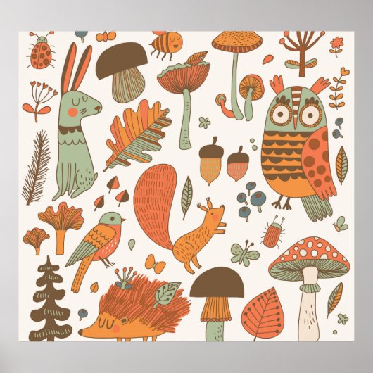 Waldtiere: farbenfroher Hintergrund des Herbstes. Poster (Vorne)