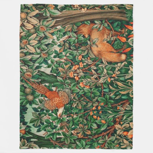 WALDTIERE Fasan, Rotfuchs, grüne Blüte Fleecedecke (Vorderseite)