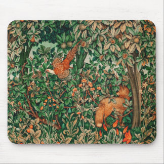 WALDTIERE Fasan, Rotfuchs, grüne Blüte Mousepad