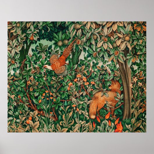 WALDTIERE Fasan Rotfuchs,Grüne Floral Poster (Vorne)