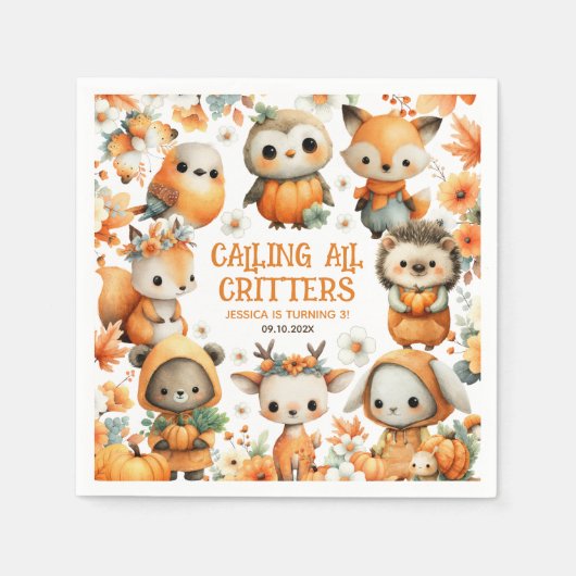 Waldtiere Festiver Herbst Kindergeburtstag Serviette (Vorderseite)