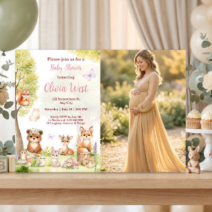 Waldtiere Foto Baby Shower Einladung