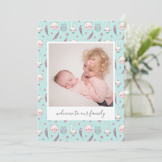 Waldtiere Foto Geburtskarte (Stehend Vorderseite)