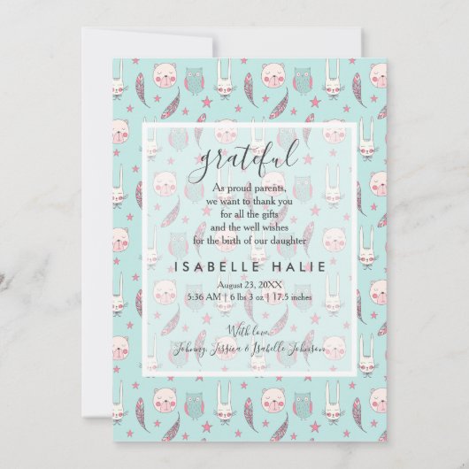 Waldtiere Foto Geburtskarte (Rückseite)