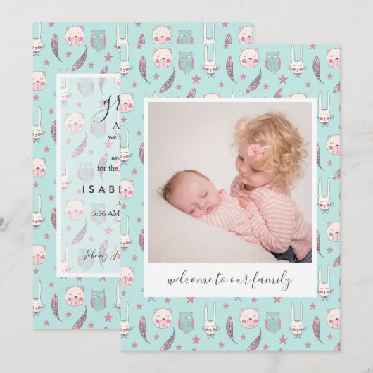 Waldtiere Foto Geburtskarte (Vorne/Hinten)