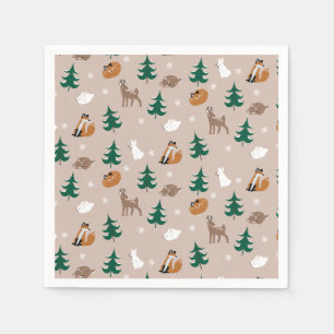 Waldtiere Fox Deer Rabbit Schneeflocken Bäume Serviette