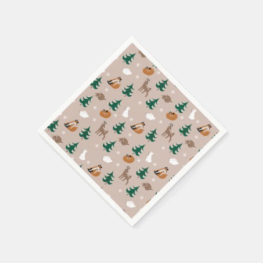 Waldtiere Fox Deer Rabbit Schneeflocken Bäume Serviette (Ecke)