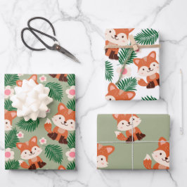 Waldtiere Fox Floral Kindergeburtstag   Geschenkpapier Set