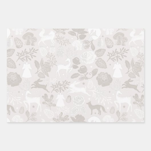 Waldtiere Fox, Hirsch, Kaninchen und Blumen Geschenkpapier Set (Vorderseite 2)
