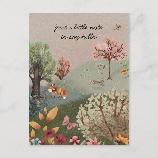 Waldtiere Fox Kaninchen-Blume Postkarte (Vorderseite)