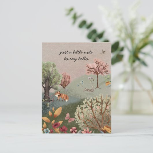 Waldtiere Fox Kaninchen-Blume Postkarte (Stehend Vorderseite)