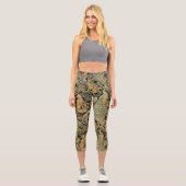 WALDTIERE, FOX, PEACOCK, HARE IN GRÜNEN BLUMEN CAPRI LEGGINGS (Vorderseite)