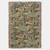 WALDTIERE, FOX, PEACOCK, HARE IN GRÜNEN BLUMEN DECKE (Vorderseite Vertikal)