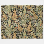 WALDTIERE, FOX, PEACOCK, HARE IN GRÜNEN BLUMEN FLEECEDECKE (Vorderseite (Horizontal))