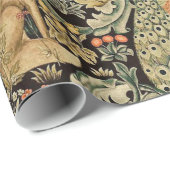 WALDTIERE, FOX, PEACOCK, HARE IN GRÜNEN BLUMEN GESCHENKPAPIER (Rolleneckpunkt)