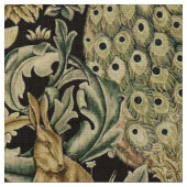 WALDTIERE, FOX, PEACOCK, HARE IN GRÜNEN BLUMEN STOFF (Nahaufnahme)