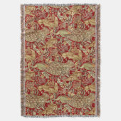 WALDTIERE, FOX, PEACOCK, HARE IN ROTEN BLUMEN DECKE (Vorderseite Vertikal)