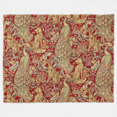 WALDTIERE, FOX, PEACOCK, HARE IN ROTEN BLUMEN FLEECEDECKE (Vorderseite (Horizontal))