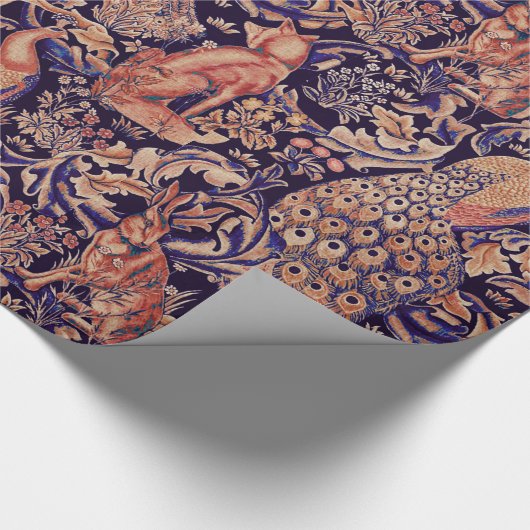 WALDTIERE, FOX, PEACOCK, HARE, PINK BLUE FLORAL GESCHENKPAPIER (Ecke)