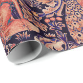 WALDTIERE, FOX, PEACOCK, HARE, PINK BLUE FLORAL GESCHENKPAPIER (Rolleneckpunkt)