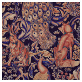 WALDTIERE, FOX, PEACOCK, HARE, PINK BLUE FLORAL STOFF (Muster)