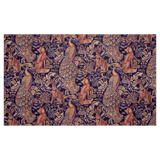 WALDTIERE, FOX, PEACOCK, HARE, PINK BLUE FLORAL STOFF (Fat Quarter (45,7 x 55,9 cm))