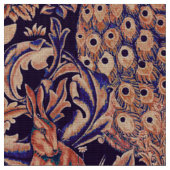 WALDTIERE, FOX, PEACOCK, HARE, PINK BLUE FLORAL STOFF (Nahaufnahme)
