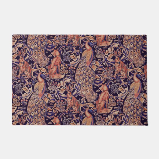 WALDTIERE, FOX, PEACOCK, HARTPINK BLAU FUßMATTE (Vorderseite)